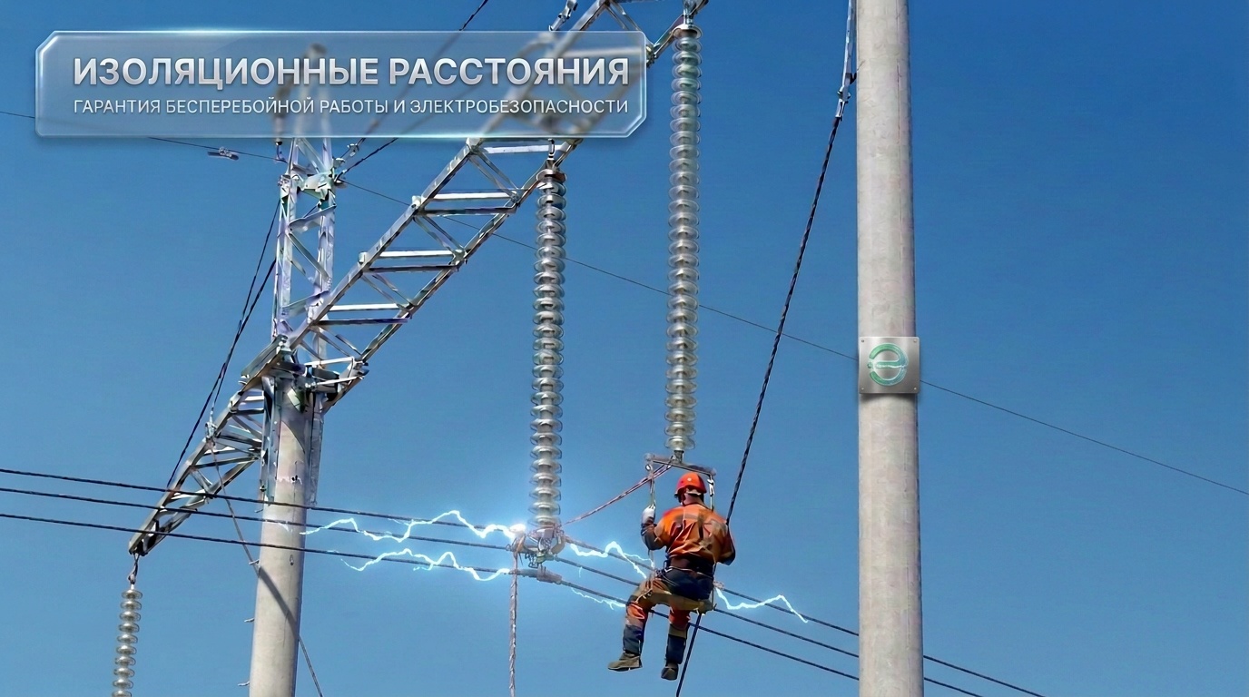 Электромонтажник выполняет работы на опоре 500 кВ под напряжением
